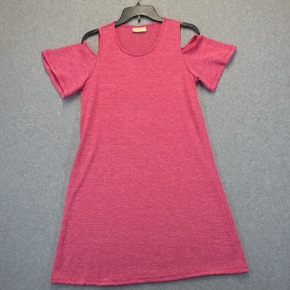 Bobbie Brooks Pink Cold Shoulder T-Shirt Dress Size Large Short Sleeve